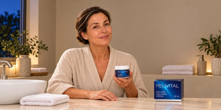 Aplicación de crema facial por la noche